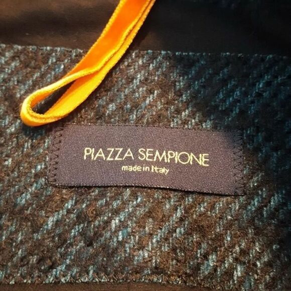 Piazza Sempione Teal Tweed Neck Tie Cropped Wool Jacket Italy 40 - Picture 7 of 8